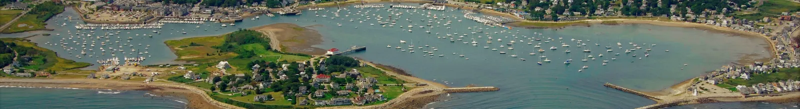 Aerial view of Scituate Harbor and its moored boats
