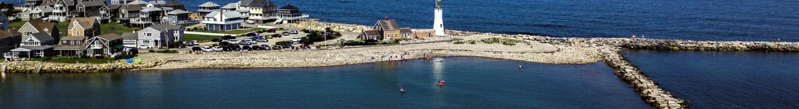 Scituate Lighthouse and the harbor entrance